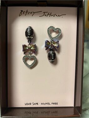 Betsey Johnson Iridescent Bow & Heart Drop Earrings - Purple Accent